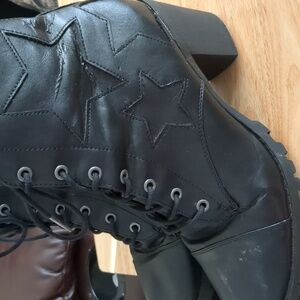 Black leather star high-heeled boots. Size 10 M by XOXO